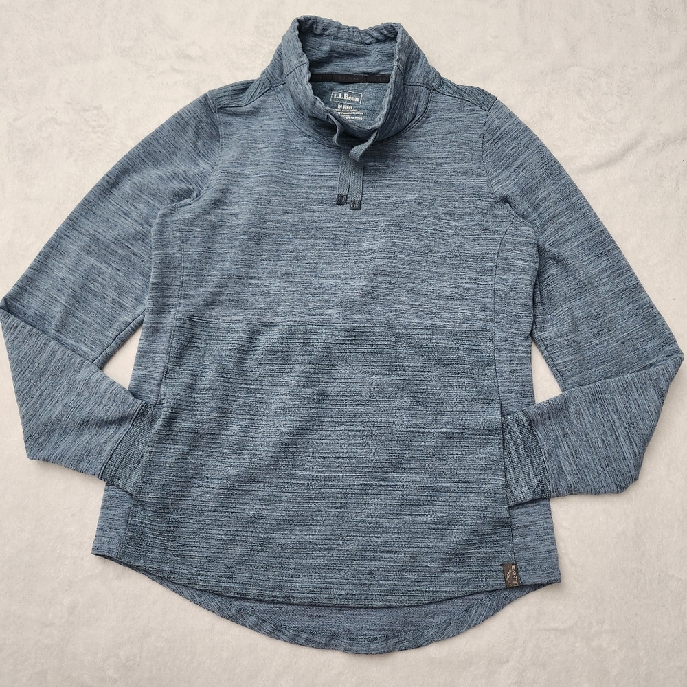 L.L. BEAN Cozy Mixed Knit Pullover Funnel Neck Sweatshirt Heather Blue Medium